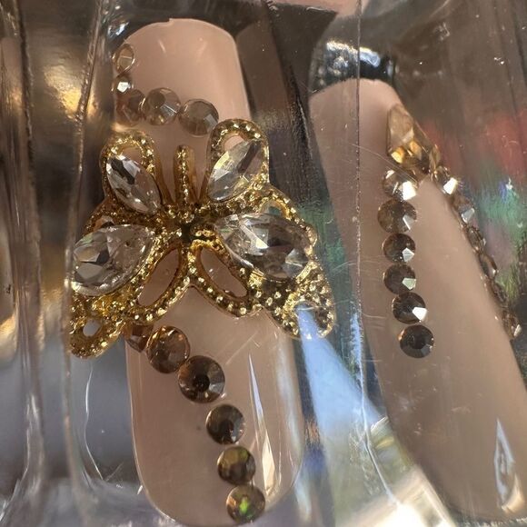 Glossy Nude Ballerina PressOn Nails & Crystal Embell… - Picture 12 of 14
